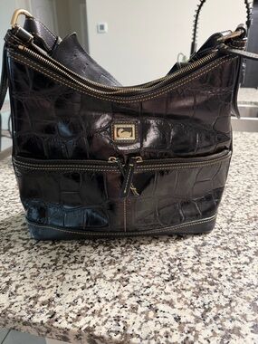 Dooney & Bourke Black Croc-Embossed Leather Shoulder Bag